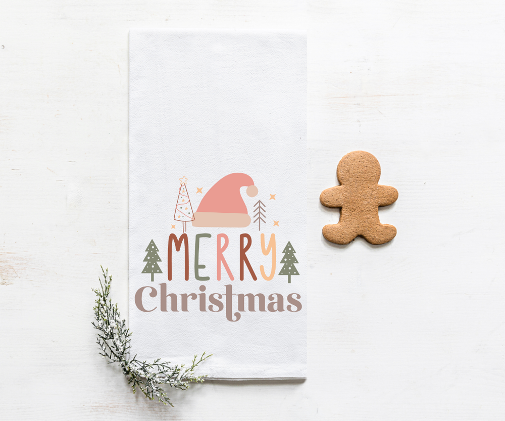 Pink Merry Christmas Holiday Tea Towel: Pink Christmas Decor