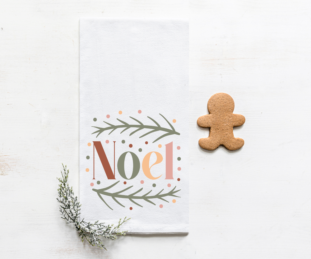 Pink & Green Noel Christmas Holiday Tea Towel: Pink Christmas Decor